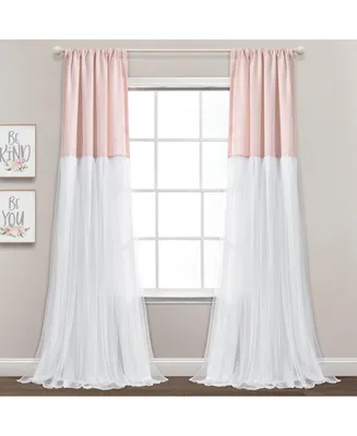Tulle Skirt Color block Window Curtain Panels Blush/White 40x84 Set
