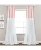 Tulle Skirt Color block Window Curtain Panels Blush/White 40x84 Set