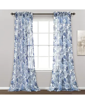 Cynthia Jacobean Sheer Window Curtain Panels Blue 52X84+2 Set