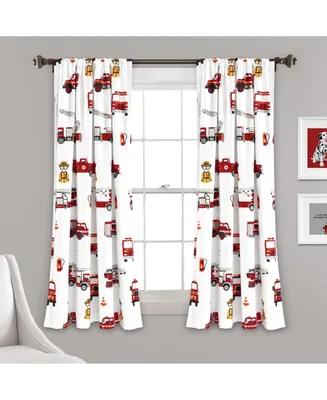 Fire Truck Window Curtain Panels Red/White 52X63 Set