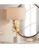 Helix Modern Luxury Table Lamp 30" Tall Sculptural Brass Gold Open Ribbon Metal White Linen Drum Shade for Bedroom Living Room House Bedside Nightstan