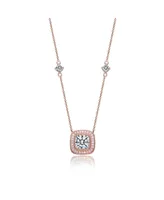 Sterling Silver Cubic Zirconia 18K Rose Gold Plated Square Stud Necklace