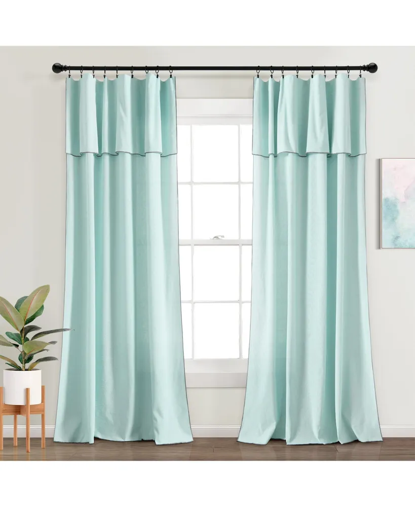 Lush Decor Modern Faux Linen Embroidered Edge With Attached Valance Window  Curtain Panels