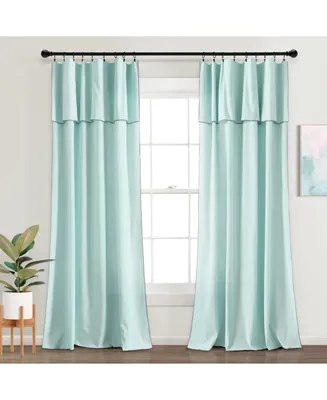 Modern Faux Linen Embroidered Edge With Attached Valance Window Curtain Panels