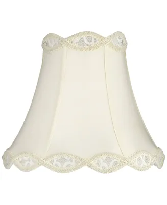 Cream Scalloped Gallery Medium Bell Lamp Shade 7" Top x 14" Bottom x 12.5" High (Spider) Replacement with Harp and Finial - Springcrest