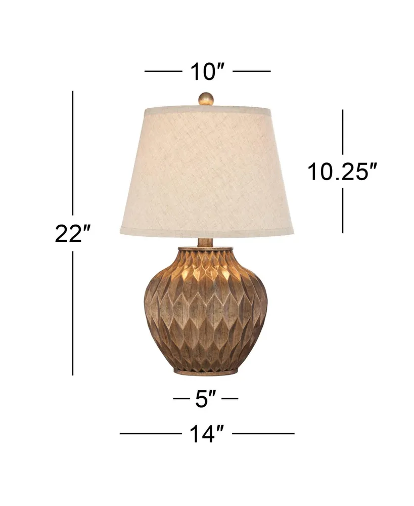 Buckhead Modern Accent Table Lamp 22" High Warm Bronze Brown Sculptural Geometric Textured Urn Tapered Fabric Drum Shade Bedroom Living Room House Hom