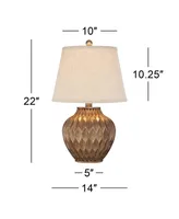 Buckhead Modern Accent Table Lamp 22" High Warm Bronze Brown Sculptural Geometric Textured Urn Tapered Fabric Drum Shade Bedroom Living Room House Hom