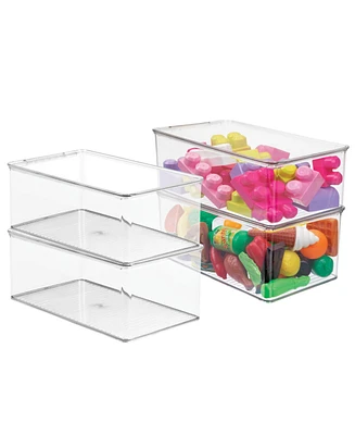 mDesign Plastic Stackable Toy Storage Bin Box with Hinge Lid, 4 Pack - Clear