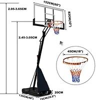 60 inch Portable Basketball Hoop System, 8 - 10 feet Adjustable Height