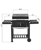 Inolait 24-inch Charcoal Bbq Grill with 2 Folding Side Shelves