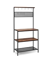 4-Tier Kitchen Rack Stand with Hooks and Mesh Panel