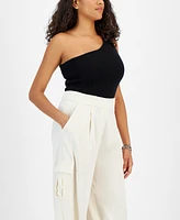 Bar Iii Women's Pleated Wide-Leg Cargo-Pocket Pants, Created for Macy's