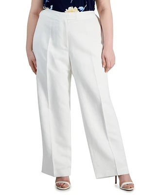 Anne Klein Plus High Rise Fly-Front Wide-Leg Pants