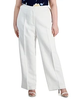 Anne Klein Plus High Rise Fly-Front Wide-Leg Pants