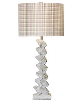 35" Ribbit Stacked Cement Frogs Table Lamp with Pastel Plaid Shade