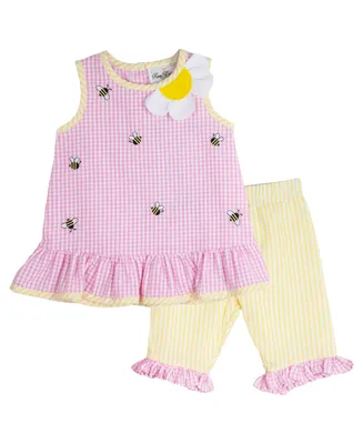 Rare Editions Baby Girls Bumble Bee Seersucker Outfit with Diaper Cover, 2 Piece Set