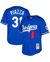 Men's Mitchell & Ness Mike Piazza Royal Los Angeles Dodgers Cooperstown Collection Mesh Batting Practice Button-Up Jersey