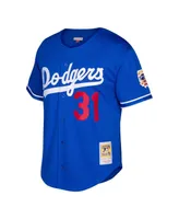 Men's Mitchell & Ness Mike Piazza Royal Los Angeles Dodgers Cooperstown Collection Mesh Batting Practice Button-Up Jersey