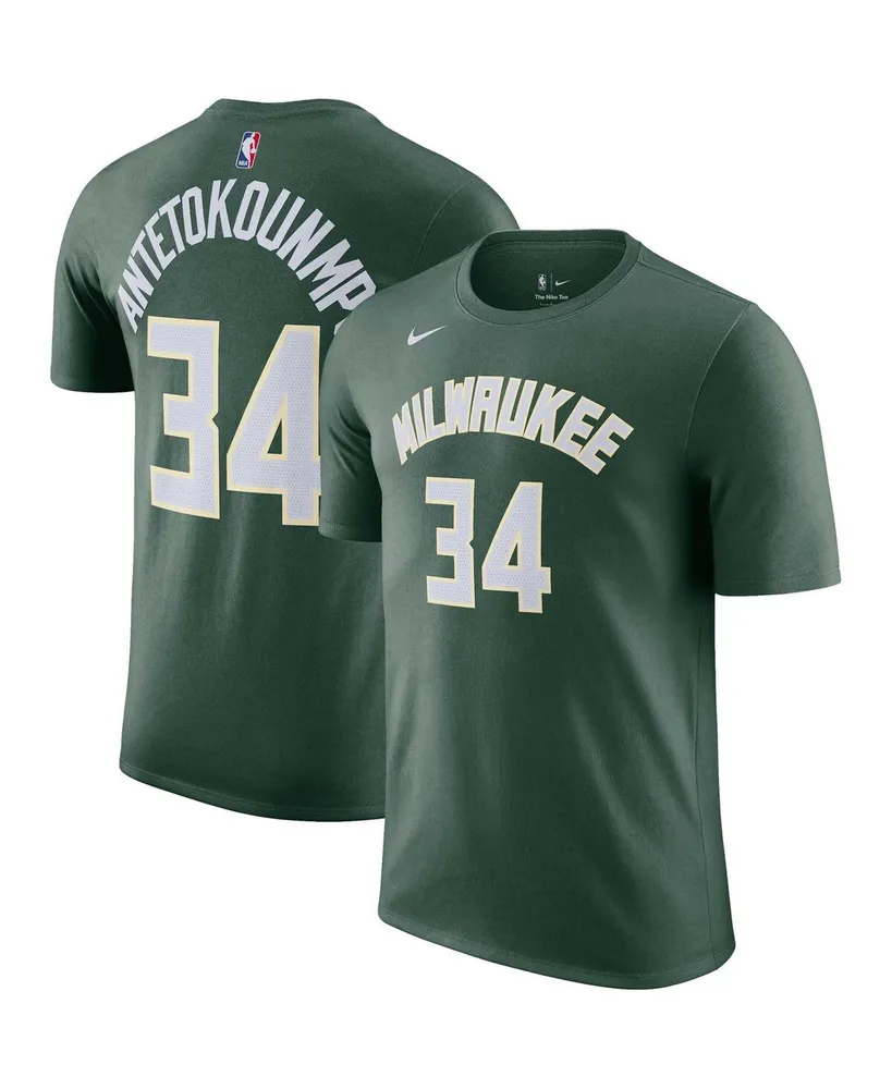 Men's Nike Giannis Antetokounmpo Hunter Green Milwaukee Bucks Icon 2022/23 Name and Number T-shirt