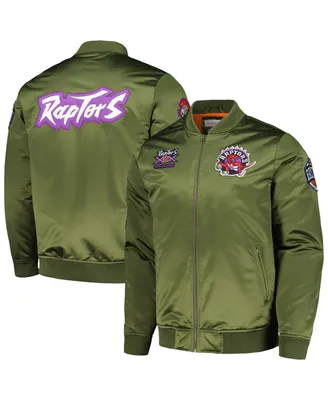 Men's Mitchell & Ness Olive Toronto Raptors Hardwood Classics Retro Satin Full-Zip Jacket