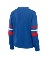 Women's Wear by Erin Andrews Royal Distressed Buffalo Bills Throwback V-Neck Sweater