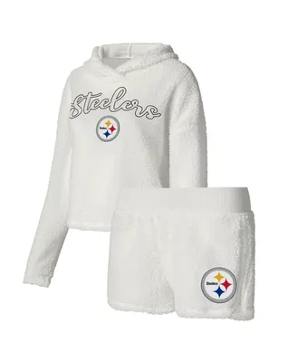 Women's Concepts Sport White Pittsburgh Steelers Fluffy Pullover Sweatshirt Shorts Sleep Set