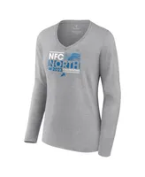 Women's Fanatics Gray Detroit Lions 2023 Nfc North Division Champions Conquer V-Neck Long Sleeve T-shirt