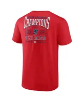 Men's Fanatics Red Ole Miss Rebels 2023 Peach Bowl Champions Score T-shirt