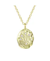 14K Gold Plated Cubic Zirconia Hammered Pendant Necklace