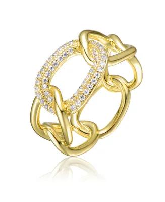 14K Gold Plated Round Cubic Zirconia thick interlocking chain Ring