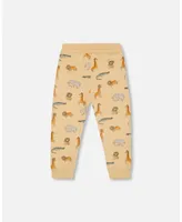 Baby Boy French Terry Sweatpants Beige Printed Jungle Animal - Infant