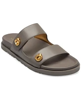 Donna Karan Women's Hazley Leather Double Buckle Sporty Slide Sandals