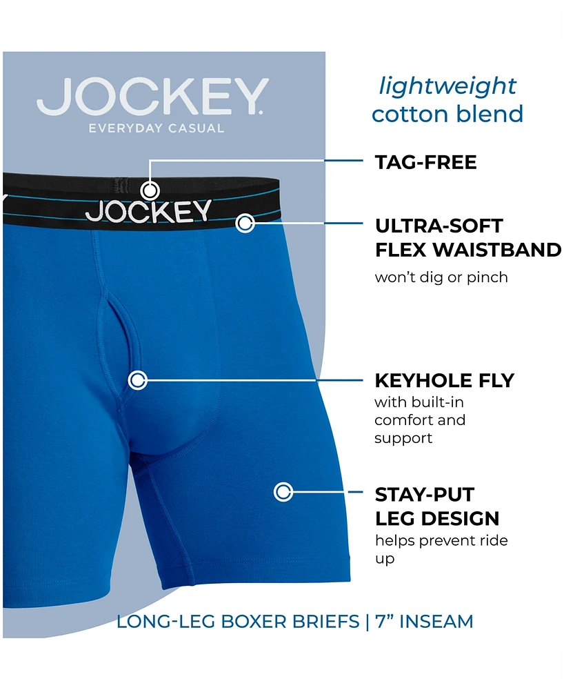 Jockey Men's Lightweight Cotton Blend 7" Long Leg Boxer Briefs, Pack of 4