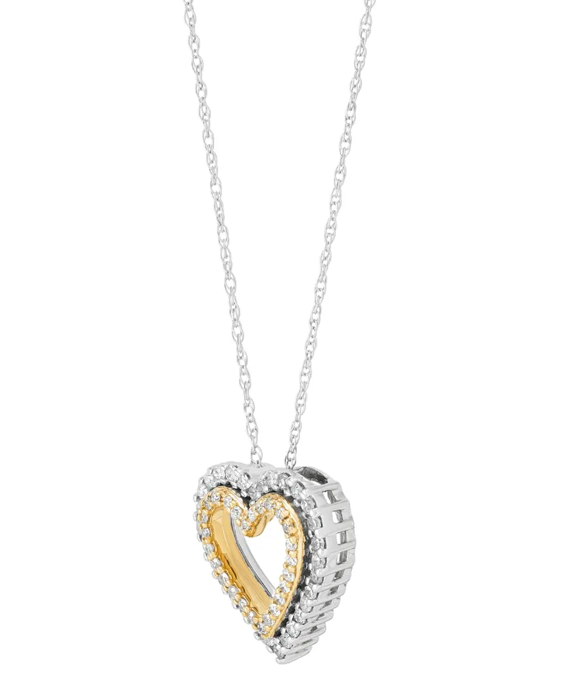 Diamond Double Heart Pendant Necklace (1/4 ct. t.w.) in 14k Two-Tone Gold, 16" + 2" extender - Two