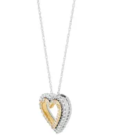 Diamond Double Heart Pendant Necklace (1/4 ct. t.w.) in 14k Two-Tone Gold, 16" + 2" extender - Two