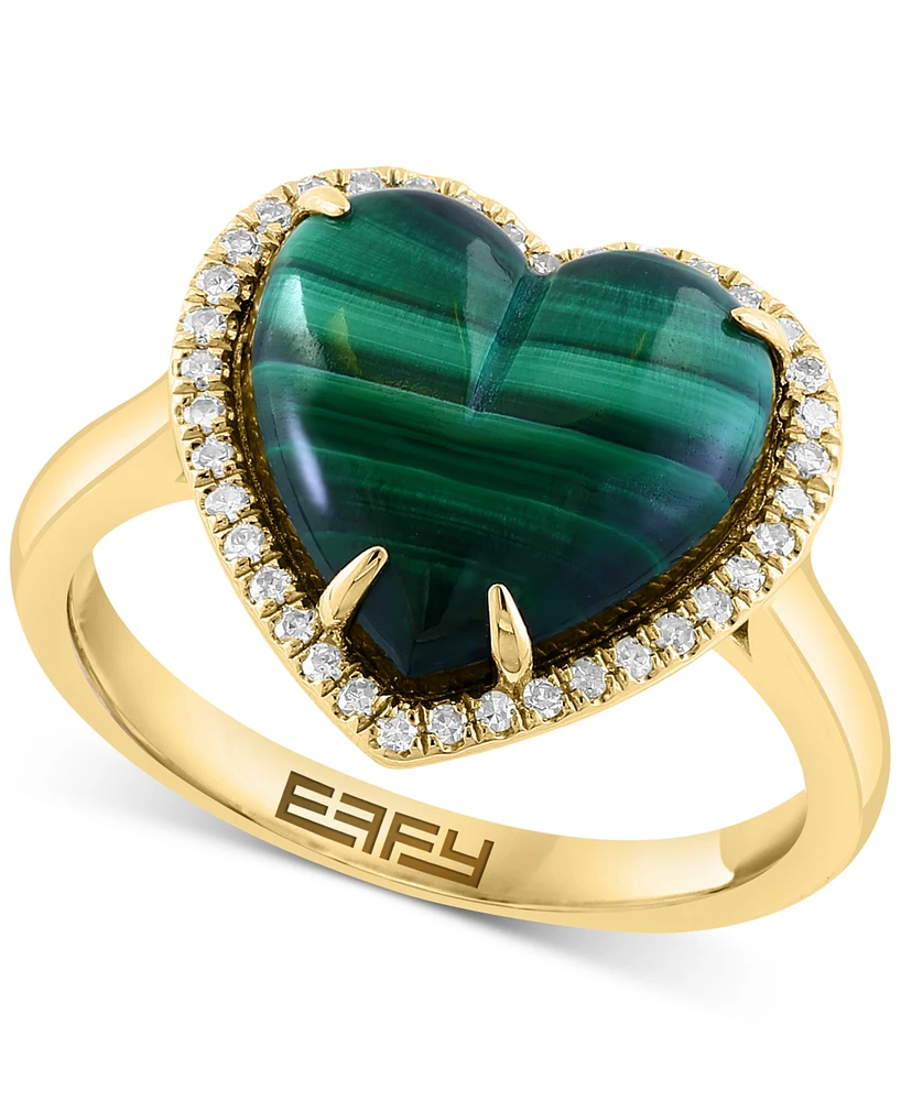 Effy Malachite & Diamond (1/6 ct. t.w.) Heart Halo Ring in 14k Gold