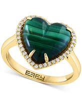 Effy Malachite & Diamond (1/6 ct. t.w.) Heart Halo Ring in 14k Gold