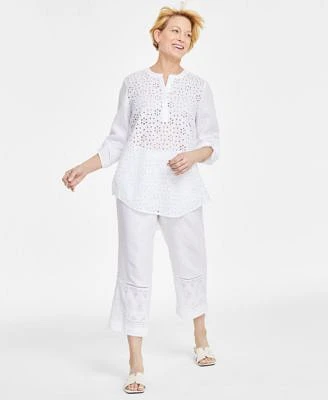 Charter Club Womens Linen Eyelet Top Eyelet Trim Cropped Pants Created For Macys