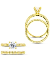 2-Pc. Set Cubic Zirconia Solitaire Ring & Complementing Band 14k Gold-Plated Sterling Silver