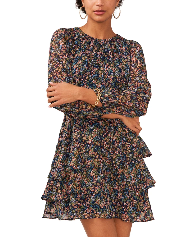 Msk Petite Floral Print Blouson-Sleeve Fit & Flare Dress