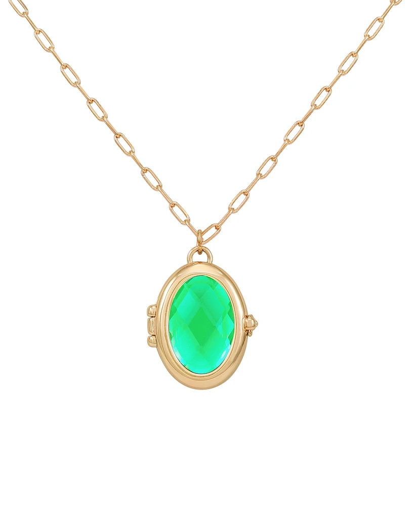 Guess Gold-Tone Removable Stone Oval Locket Pendant Necklace, 18" + 3" extender