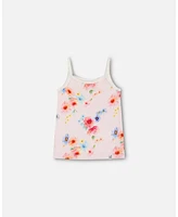 Girl Organic Cotton Tank Top Light Pink Printed Flowers - Toddler|Child