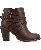Journee Collection Women's Strap Wide Width Round Toe Stacked Heel Dress Booties