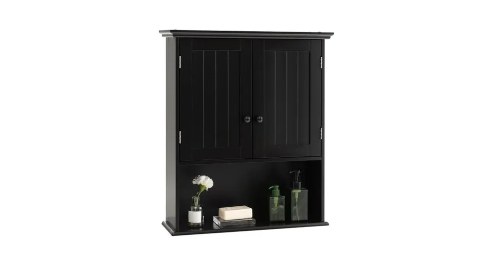 2-Door Wall Mount Bathroom Storage Cabinet with Open Shelf