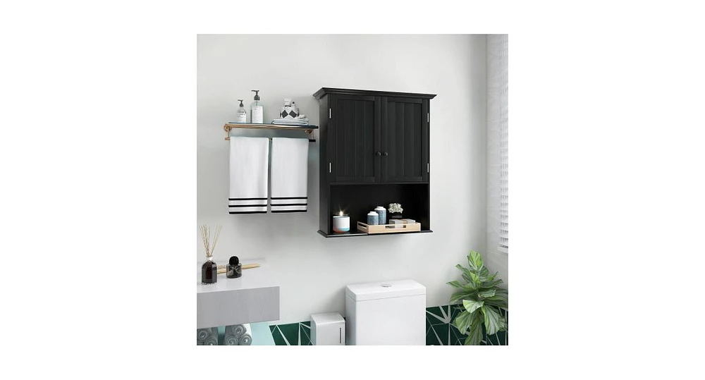 2-Door Wall Mount Bathroom Storage Cabinet with Open Shelf