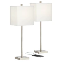 Franco Modern Minimalist Table Lamps 26.5" High Set of 2 with Usb Charging Ports Brushed Nickel White Square Shade for Living Room Bedroom House Bedsi