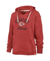 Women's '47 Brand Red Distressed Kansas City Chiefs Wrapped Up Kennedy V-Neck Pullover Hoodie