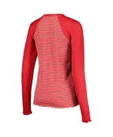 Women's Antigua Scarlet San Francisco 49ers Maverick Waffle Henley Long Sleeve T-shirt