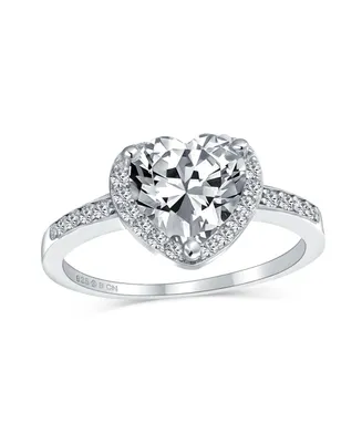 Classic Romantic 3CT Aaa Cz Solitaire Heart Shaped Engagement Ring For Women Thin Pave Cubic Zirconia Band Promise .925 Sterling Silver