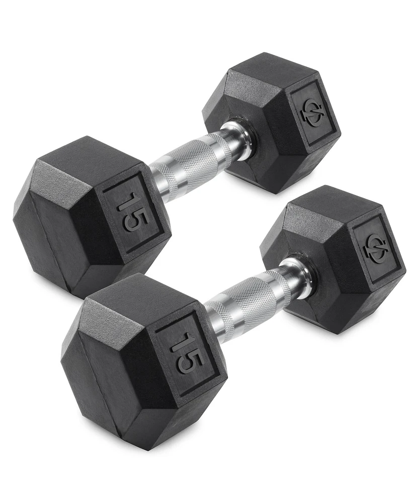 Philosophy Gym Rubber Coated Hex Dumbbell Hand Weights, 15 lb Pair